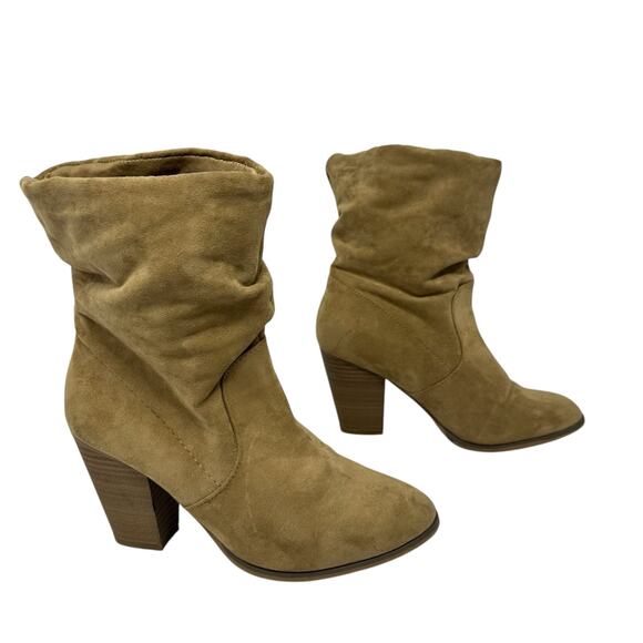 Slouchy Ankle Boots Womens SZ 7 Tan Faux Suede Boho Western Coquette Festival - Picture 1 of 13